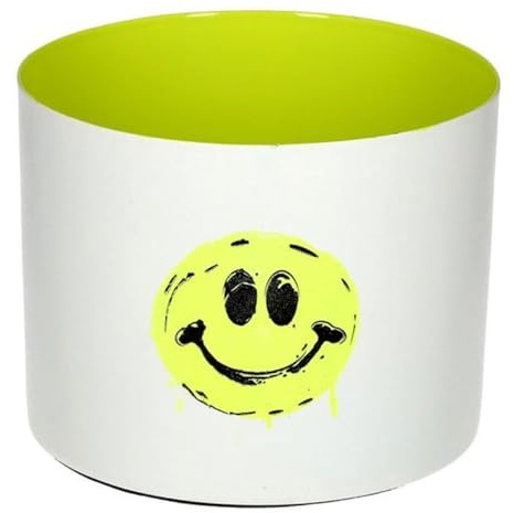 Gift Company - Windicht, Teelichthalter - Goa - Eisen - Motiv: Smiley - Farbe: weiß/Lemon - (Ø x H) 10 x 7,5 cm