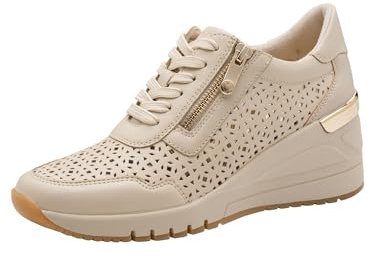 MARCO TOZZI Damen Sneaker weiches Feel Me Wechselfußbett Leder weiches Innenfutter Modisch, beige (Cream), 37 EU