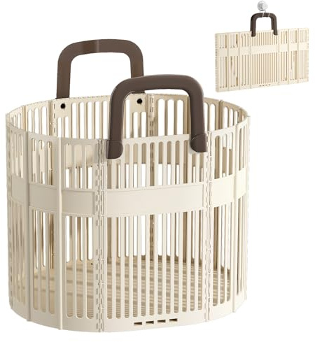 PAVSTINE Wäschekorb Faltbar Groß, 43L Wäschesammler mit Henkel, Beige | Wäschekörbe Plastik Platzsparend, Collapsible Laundry Baskets für Drity Tuch, Spielzeug, Handtücher Aufbewahrung