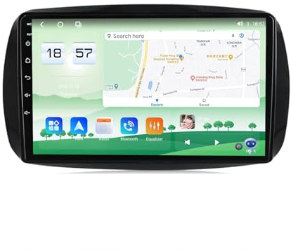 Generico Android Car Radio 2 DIN for Smart Fortwo 3 C453 A453 W453 2014-2020, 9 Touchscreen, Wireless CarPlay, GPS, Bluetooth 5.0, Dab+, FM/AM, Rear View Camera, WiFi