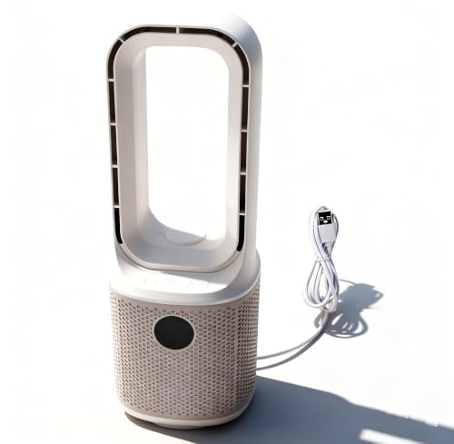 Pissente Rotorloser Ventilator mit Luftreiniger, Turbinentechnologie, 9 Geschwindigkeiten und 60-Grad-Oszillation, Leiser Tragbarer Ventilator für Zuhause und Büro