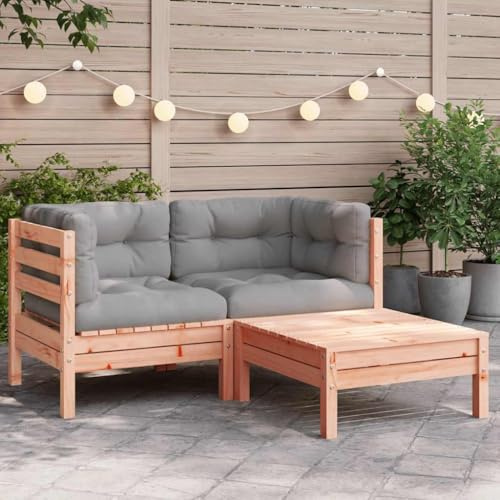 LoogCape Gartensofa mit Kissen und Hocker, 2-Sitzer, aus massivem Douglasienholz, Grau, Robustes Outdoor-Möbelset für Terrasse und Balkon
