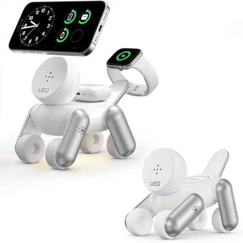 UEQ 3 in 1 Wireless Charging Station for Apple Devices,Fast Charging Magnetic Wireless Charger Stand with Night Light for iPhone 17 Air 16 15 14 13 12 Series,Earbuds 4 3 Pro,Watch-White