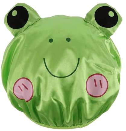 Kids Shower Cap, Shower Cap for Kids with Fun Cartoon Frog Hat, Double-Layer Waterproof Bathing Hat, Elastic Band, PEVA Inner Layer, Polyester Outer, Perfect Baby Shower Cap, Ideal for Bath Time, Swim