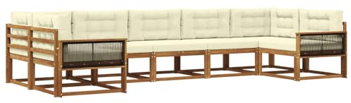 vidaXL Outdoor-Sofagarnitur mit Kissen 7 pcs Natur und Creme, Modernes Ecksofa-Set, stylische Gartenlounge, Möbel für Terrasse, wetterfest am Pool