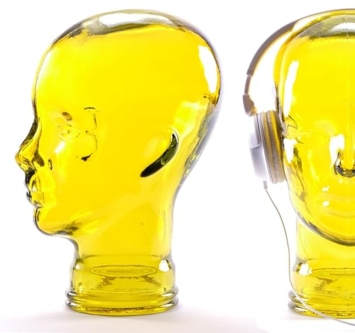 DESIGN DELIGHTS KOPFHÖRERSTÄNDER | Glas, Transparent Gelb | Deko Kopf, Glaskopf, Headset Halter, Retro Kopfhörer Ständer, Headset Halterung, Gaming Disyplayständer