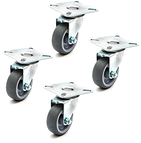 Set of 4 x Heavy Duty 50mm Grey Solid 360 Degree Swivel Rubber Castors UnBraked Wheel Hospital Shops Furniture Schools Homes 100KG Load Capacity