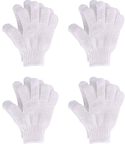 4 Pairs Shower Gloves Scrubbing Gloves Dual-sided Exfoliating Glove Body Bath Scrubs, White