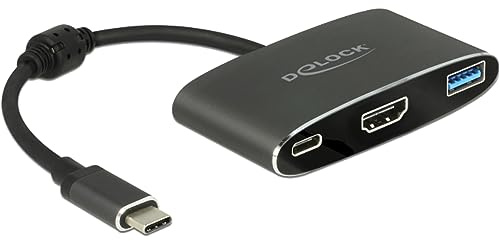 Delock Adapter USB Type-C zu HDMI, USB Type-A und USB Type-C zum Laden, Grau, 62991