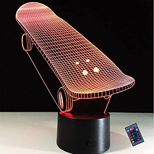 YTDZLTD Kreative 3D Skateboard Nacht Licht 16 Farben Andern Sich Fernbedienung USB-Strom Touch Schalter Dekor Lampe Optische Täuschung Lampe LED Lampe Tisch Kinder Brithday Weihnachten Geschenke