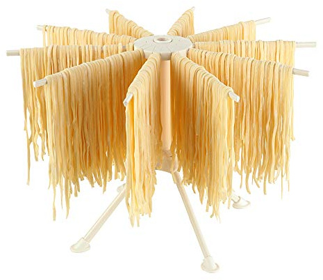 Ourokhome Collapsible Pasta Drying Rack, Plastic Foldable Homemade Fresh Spaghetti Stand Dryer Noodle Hanger for Kitchen with 10 Arms, Stable, Easy Storage, Quickly Set Up (White)