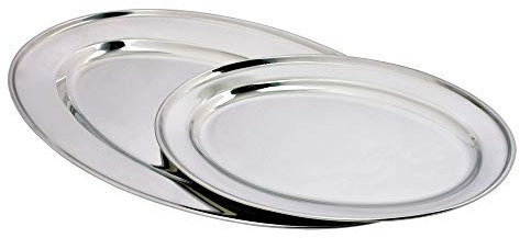 Kosma Stainless Steel Oval Plates – Set of 2 Large 50cm Serving Dishes | Meat Platter | Rice Carvery Plate | Food Serving Trays
