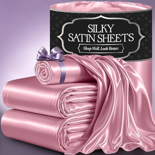 DECOLURE Parure de lit 3 pièces, Parure Drap 1 Personne en satin confortable pour lit simple - Élégante, douce et soyeuse - En satin - Sans plis - Avec poche profonde - Rose