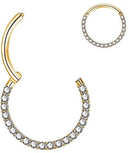 OUFER 16G 6mm Daith Piercings Septum Ring Clicker Gold CZ Cartilage Earring Hoop Chirurgenstahl Knorpel Ohrring Ohr Nasenring Nase Helix Rook Tragus Jewelry Körperschmuck
