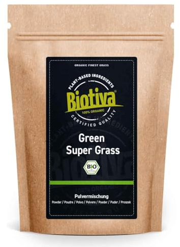 Green Super Grass polvere bio Organic 400g | Erba d'orzo e di frumento in polvere | ideale in muesli, yogurt, frullati e succhi | certificato e controllato in Germania | Biotiva