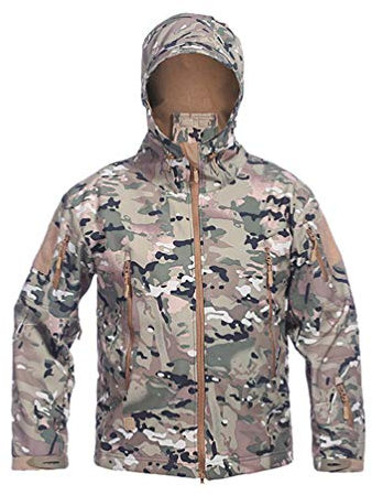 Ketamyy Uomo Tattico Mimetiche Giacche Impermeabile Softshell Fodera in Pile Giubbino Autunno Inverno Outdoor Trekking Caccia Alpinismo Antipioggia Cappotti con Cappuccio CP XL
