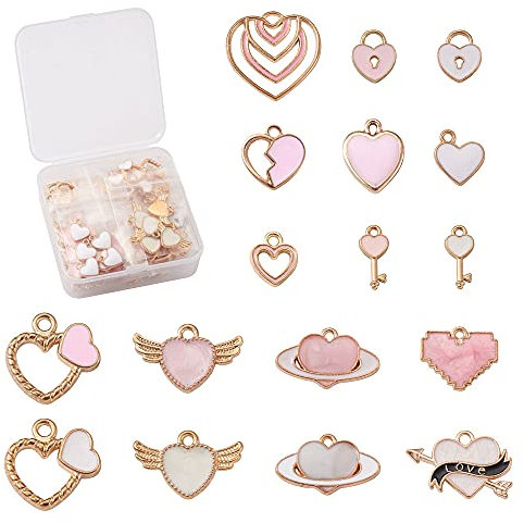 Craftdady 94 ciondoli smaltati rosa a forma di cuore, placcati in oro, per bracciali, collane, orecchini, gioielli, regali