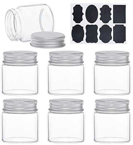 BENECREAT 15PCS 50ml Bouteilles claires Bouteille de Bonbons bocaux en Verre vides avec Couvercle à vis en Aluminium, étiquettes 2 Feuilles pour Le Stockage de Petits Articles