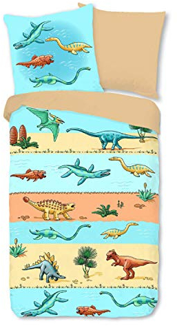 ESPiCO Bettwäsche Sleep and Dream Dino Urzeit Bunt Dinosaurier Reptilien T-Rex Tiermotiv Kinder Renforcé, Größe:135 cm x 200 cm