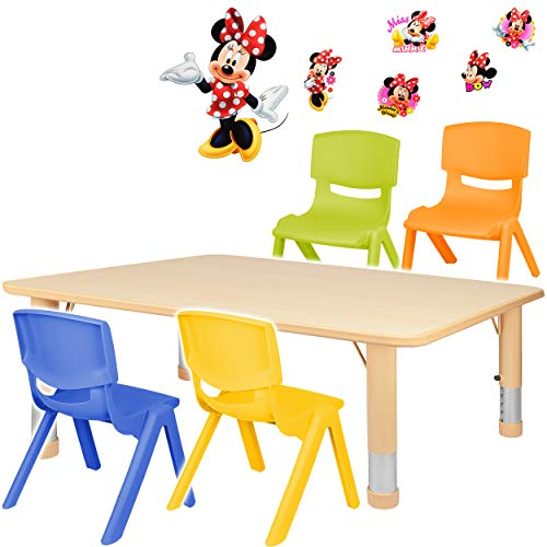 alles-meine.de GmbH Sitzgruppe für Kinder - Tisch + 4 Kinderstühle - Größen & Motiv & Farbwahl - Minnie Mouse/Holz farben - höhenverstellbar - 1 bis 8 Jahre - Plastik - für INN..