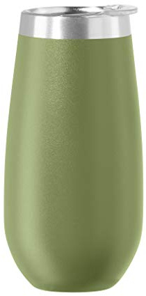 Oggi Thermo Flute Stainless Steel Insulated Champagne Flute Tumbler - Olive, 6oz, with Clear sip lid.