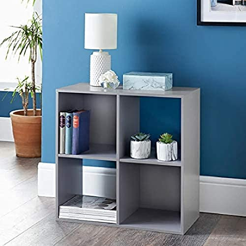 spot on dealz Wooden Storage Shelving Unit Bookcase Home Office Use Display Furniture Living Room Décor Easy to Build (4 Cube Unit Grey)
