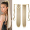 S-noilite Haarteil Zopf Pferdeschwanz Glatt Haarverlängerung Natürlich Wrap on Ponytail Wie Echthaar Hairpiece 58cm Lang Graublond Mix Bleichmittel Blond