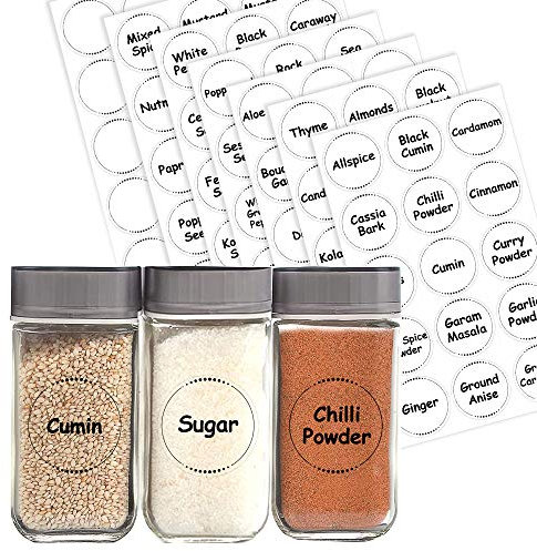 Lot de 105 étiquettes autocollantes transparentes pour bocaux et bouteilles (38 mm) - Étiquettes pré-imprimées pour pots à épices et conteneurs d'assaisonnement Packwith®