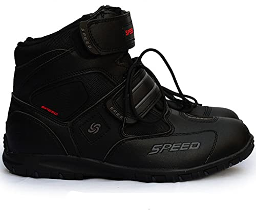 BSTL Stivali da Moto da Donna, Moto Moto Racing Scarpe Uomo Pelle Motociclista Stivaletto Corto per Motocross off Road Bicicletta,Black-40
