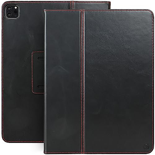 Casemade Custodia in vera pelle per iPad Pro da 12,9 pollici (5a/6a generazione 2021/2022) - Custodia sottile Premium/Smart Folio con doppio supporto e accensione/spegnimento automatico (nero)