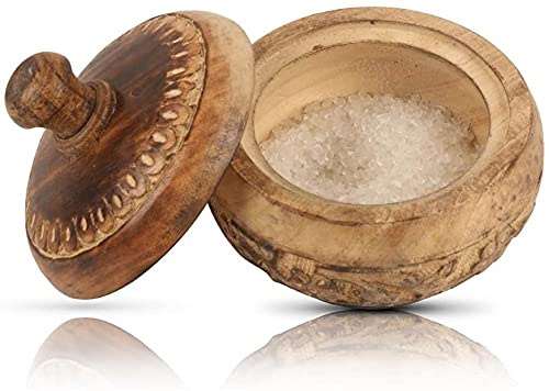 Sucrier décoratif rustique en bois avec couvercle à large ouverture pour bonbons, épices, épices, sel, herbes, feuilles de thé