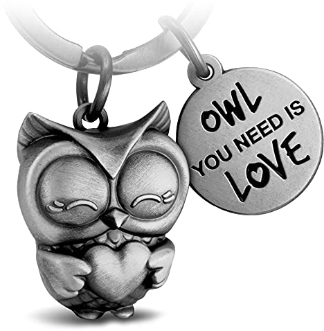 FABACH Eule Schlüsselanhänger Owly mit Herz und Gravur - Süßer Schlüsselanhänger Eule - Freundschaft und Liebe Glücksbringer aus Metall für Frauen - Owl you need is Love