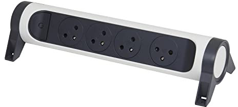 LEGRAND - Multiprise Rotative Avec Interrupteur à Voyant LED - 4 Prises Surface avec Terre - Livrée Sans Cordon/Sans Fiche - Blanc et Gris Foncé