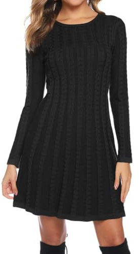 Gyabnw Vestido Suéter Mujer Manga Larga con Botones Línea A Térmico Cómoda | Cuello redondo, tejido de punto, corte en A, diseño térmico, diseño cómodo, detalle de botones, para otoño e invierno