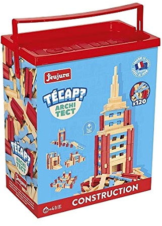 Baril pour tecap Architect 120 Pieces en Bois (planchettes, cylindres, carrés...) - Jeu de Construction 4 Ans - Coffret pour jeujura