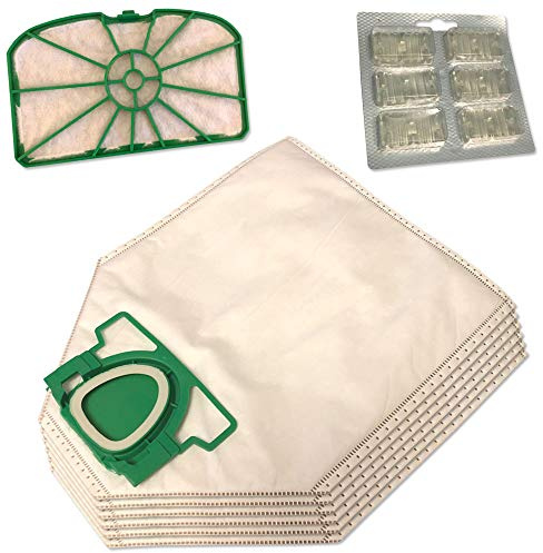 Set 6 Premium Mikrovlies Staubsaugerbeutel + 6 Duft + Motorschutzfilter geeignet für Vorwerk Kobold 200, VK 200, VK200, FP200, FP 200 - mit Hygieneverschluss - Vlies