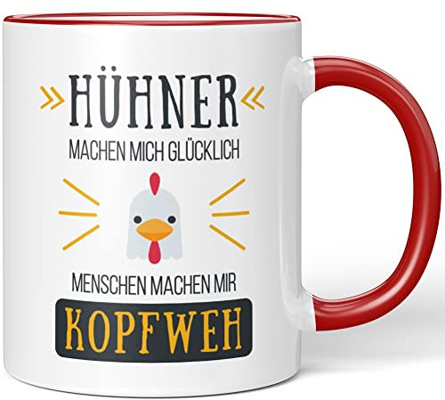 JUNIWORDS Tasse, Hühner Machen Mich glücklich Menschen Machen Mir Kopfweh, Wähle Farbe, Rot