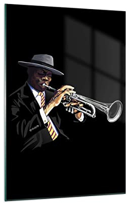 Bilder auf Glas 70x100cm Glasbild Jazz Musik Musiker Groß Wanddeko Bild im Glas Schlafzimmer Küche Deko Wandbilder Dekoration Wohnzimmer Modern Wall Decor Glasdruck Wand Kunstdruck Art GPA70x100-3588