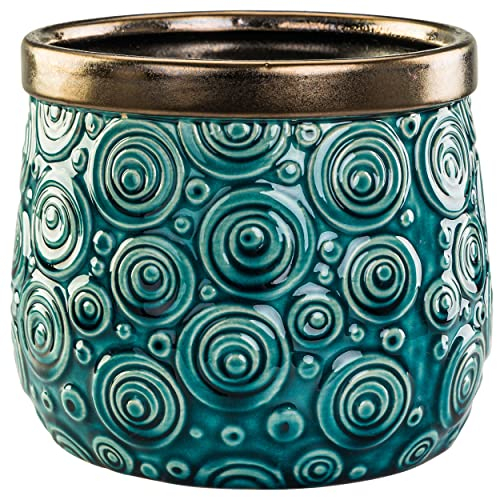 botle Keramik Rund Glasiert Blumentopf Türkis Gold H 13,5 cm Skandinavischen Stil Ornament