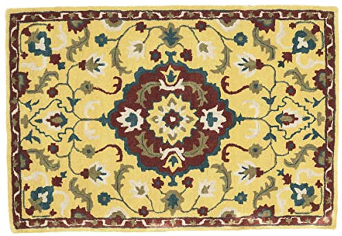RUG PRINCE Teppich aus Wolle 120x180 Gold Medaillon Handarbeit Handtuft Modern