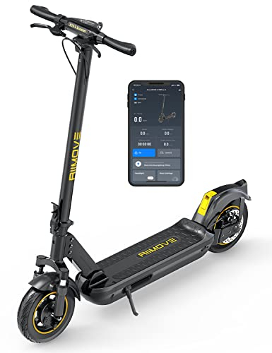 ALLMOVE 500W Elektroroller Erwachsene 45km Reichweite, Faltbarer Elektroscooter 10 Vollgummireifen, APP, Dreifach-Bremssystem, Belastung 150kg E Scooter für Erwachsene mit Große LED-Anzeige(Nein ABE)