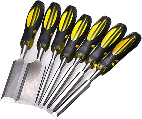 OITTo Wood Chisel Carve, Cut, and Shape Wood | Steel End Caps | Use with Mallet| Carpentry Tools,7 Piece Set