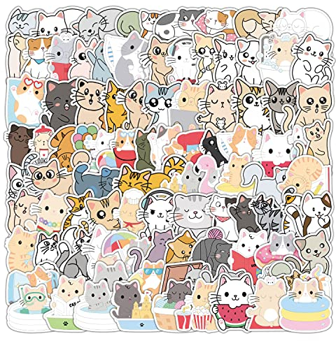 AUCEKO 100 Stück Cartoon Katze Aufkleber Pack Cat Sticker Set wasserdichte Vinyl Sticker für Laptop Kinder Autos Motorrad Fahrrad Skateboard Gepäck Koffer Computer Aufkleber Graffiti Decal