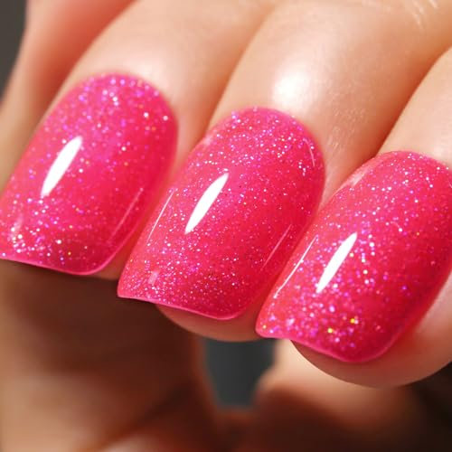 Hot Pink Gel Nail Polish, Imtiti 1 Pcs 15ml Pink Glitter Color Soak Off LED Long-Lasting Nail Gel Polish Nail Art Starter Manicure Salon DIY at Home, 0.5 Fluid Ounces