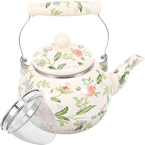 Angoily Bouilloire sifflante en porcelaine émaillée avec passoire - 2,5 l - Motif floral - Pour la cuisinière