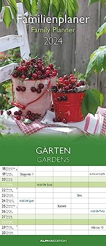 Familienplaner Gärten - Kalender 2024 - Alpha Edition-Verlag - Wandkalender mit 5 Spalten zum Eintragen - Familienkalender - 19,5 cm x 45 cm