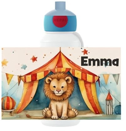 Mepal Personalisierte Trinkflasche mit Namen - Wasserflasche für Kinder Pop-up Campus - Zirkus - Auslaufsichere Flasche für Schule - BPA-frei & Spülmaschinenfest - 400 ml - Löwe