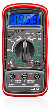 Multimetro Digitale XL830L Voltmetro LCD Palmare Amperometro Ohmmetro con Retroilluminazione, Rivestimento in Silicone Antiurto, Misurazione Ad Alta Precisione per Autoveicoli,
