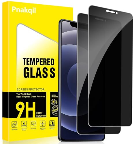 Pnakqil Protector Pantalla de Privacidad para iPhone 12 Mini Cristal Templado,Vidrio Película Antiespia Anti-Spy,Dureza 9H Antiarañazos Sin Burbujas Privacy Screen Protector,2 Unidades
