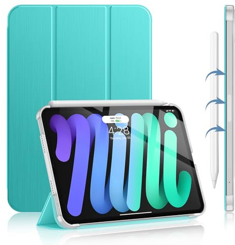 Soke for iPad Mini 7 Case A17 Pro, iPad Mini 7th/6th Generation 2024/2021- [Slim Trifold Stand + Auto Wake/Sleep], Protective Hard PC Back Cover for Apple iPad Mini 7/6 Gen 8.3 Inch - New Aqua
